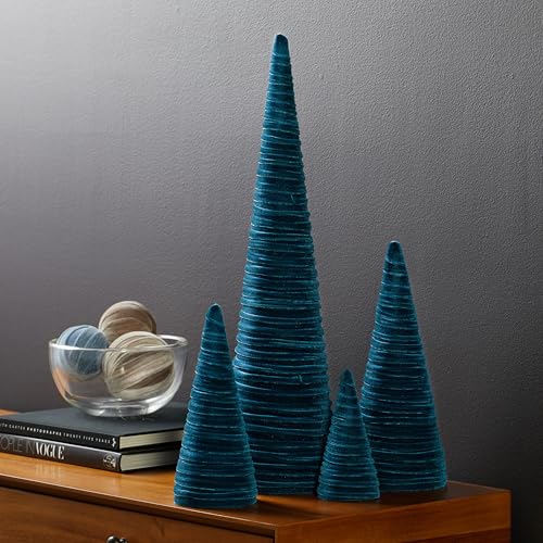 Image of Your Heart's Content Velvet Trees Set of 4 Teal, Rustic Home Decor, Valentine Tabletop Tree, Modern Glam, Blue Home Accent, Wedding Centerpiece, Minimalist (Teal)
