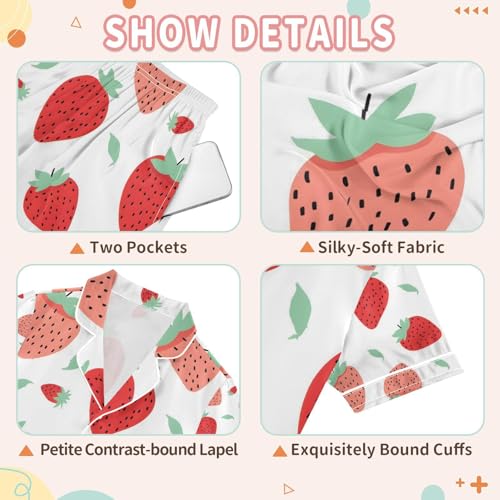 senya Cartoon Strawberry A Satin Summer Pajama Sets Silk Short Sleeve Button Down Sleepwear3