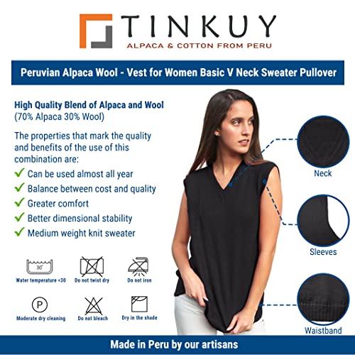 Image of TINKUY Peru Women's Alpaca Wool V-Neck Sweater Vest - Soft Knitted Pullover - Authentic Peruvian Wool - Sizes S-2XL