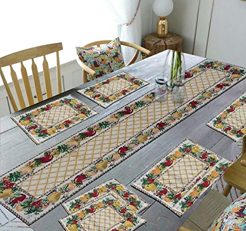 WACO CREATION Beautiful Printed PVC 6 Piece Dining Table Placemats with 6 Piece Tea Coaster Set ((13 x 18 inch Mat &13 x 54 inch Runner), NET Design) (B09P1R1XK1) Amazon Price History, Amazon Price Tracker