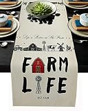 Burlap Table Runner 70 Inches Long,Life is Always Better On The Farm Chickens Pig Barn Windmill Trac