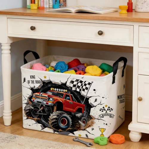 Image of Rectangular Monster Truck Basket,Racing Car Storage Baskets,Cute Basket for kids with Handles,Kid Room Decor Gift,Car Room Decor,Book baskets(Monster Truck)