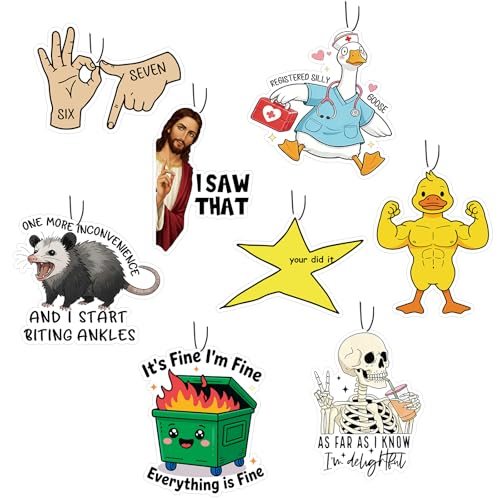 8PCS Funny Car Air Freshener Set - Cute Nurse Ducks Opossum Jesus I Saw That Fresheners Hanging Car Mirror Accessories for Men Women Gift for New Drivers