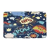 Superhero Bath Mat,Retro Comic Book Pop Speech Humor Expressions Boom Scream Splash Bathroom Rug Shower Floor,Bath Rug,Absorbent Doormat Bedroom Rug Kitchen Toilet Carpet