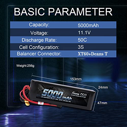 Gens Ace 5000Mah 11.1V 3S 50C 3 Cell Lipo Battery Pack With Xt60 And Deans Plug (Updated) For Traxxas Rc Cars Slash Vxl Slash 4X4 Vxl E-Maxx Brushless Axial E-Revo Brushless And Spartan Models #TOP1