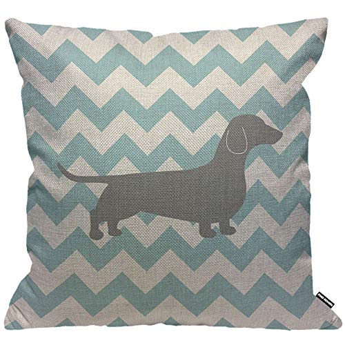 Funda de cojín HGOD Designs, diseño de perro salchicha sobre cheurón azul, funda de almohada decorativa para el hogar para hombres y mujeres, sala de estar, dormitorio, sofá, silla de 45 x 45 cm Cover