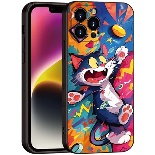 Whimsical Doodle Cat Case for iPhone 16 Pro Max - Playful Cartoon Silicone Protective Cover for Girls & Women (B1-Cartoon Cute cat)
