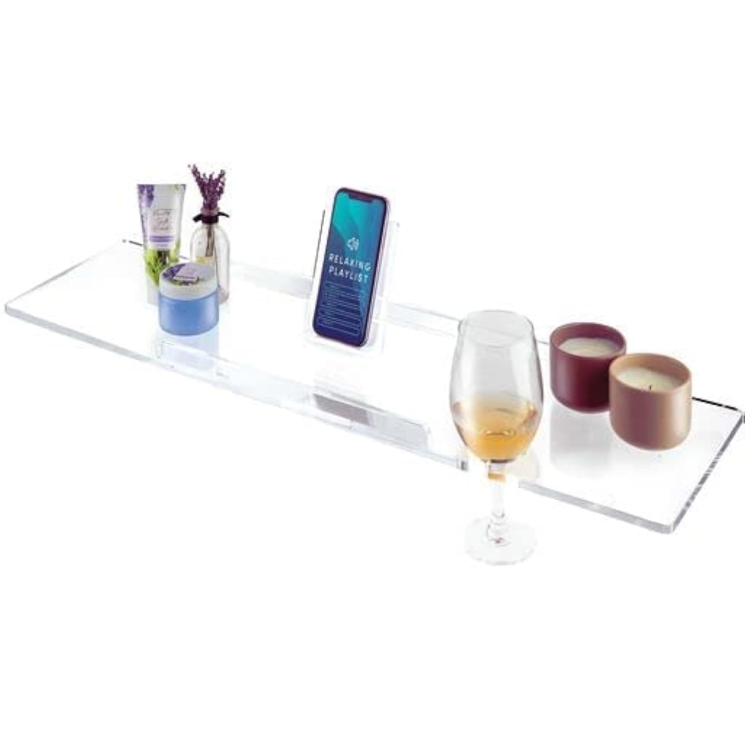 36", Clear Bathtub Tray Caddy Tub Shelf, Spa Board Luxury Bathroom Bath tub Table, Acrylic Tub Caddy Fits Across Bathtubs, Book, iPad and Wine Glass Holder (Supreme, 36")
