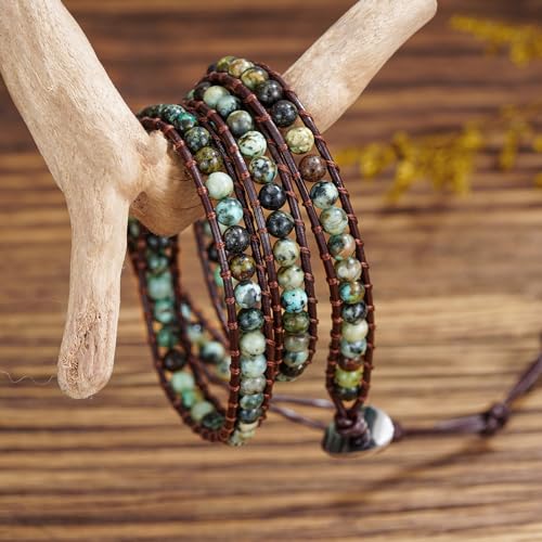 Image of Plumiss Women Boho Handmade Natural Stone Crystal Leather Bead Wrap Bracelets Collection