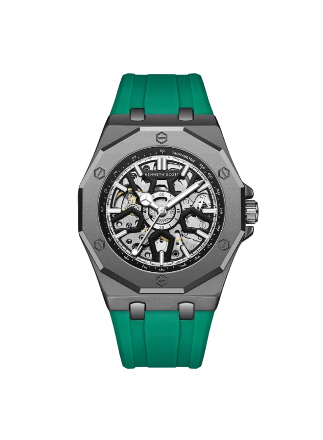 Image of Kenneth Scott Men's Watch, Automatic Display and Silicone Strap - K25301-XSHB, Green