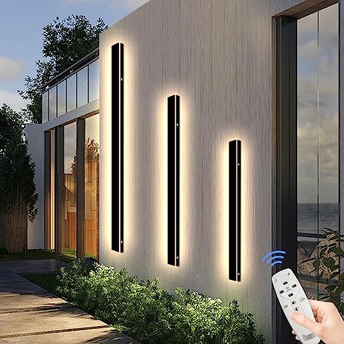 Aplique de pared LED exterior regulable, negro, con mando a distancia, 3 colores, resistente al agua, de aluminio, para patio, jardín, pasillo, iluminación versátil para interiores y exteriores