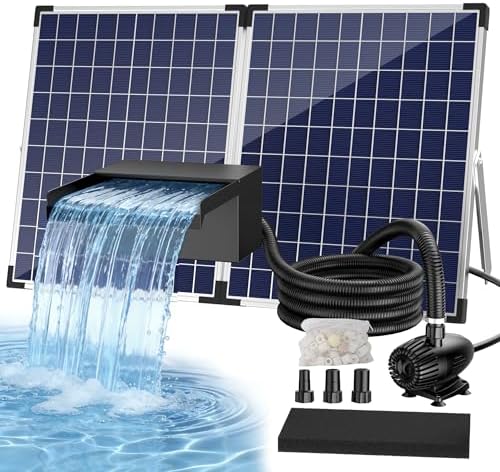 Biling 50W Stainless Solar Pond Waterfall Kit, 560GPH Pump & 16ft Cable