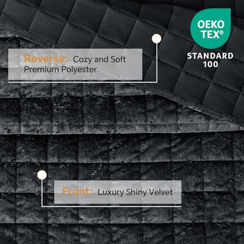 BEDELITE Velvet Quilt Set Queen Size - Luxury Velvet Comforter Bedding Set 3 Pieces, Soft Cozy Black Oversized Bedspread Coverlet for All Seasons with 2 Pillow Shams