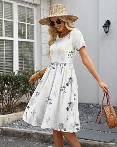 Image of COSSEN Women's 2026 Summer Midi Dress Crew Neck Short Sleeve