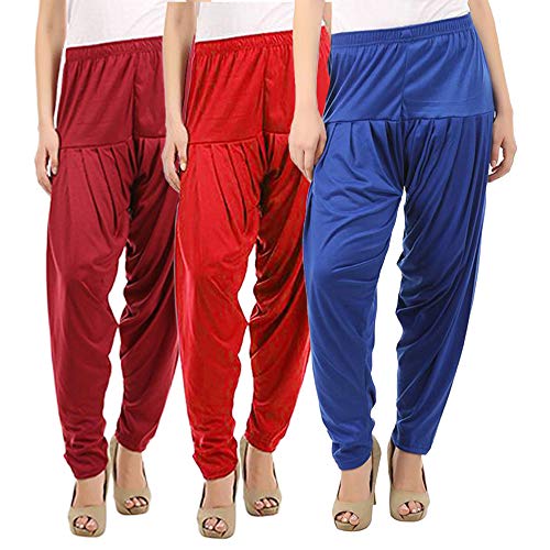 Image of Buy That Trendz Combo Offer (Pack of 3) Cotton Viscose Lycra Dhoti Patiyala Salwar Harem Bottoms Pants for Womens (White, Maroon, Black)