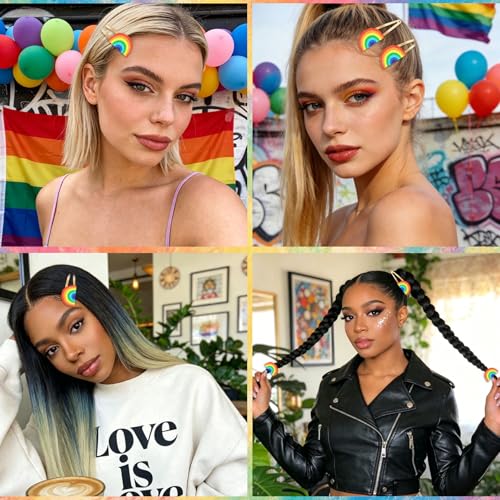 Paquete 6 pinzas para cabello metal con brillo arcoíris miniatura 7