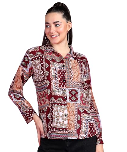 Image of POPWINGS Women Casual Sky Blue Floral Printed Shirt | Collar Button Shirt | Full Sleeve Shirt | Trendy Shirt | Regular Casual Shirt