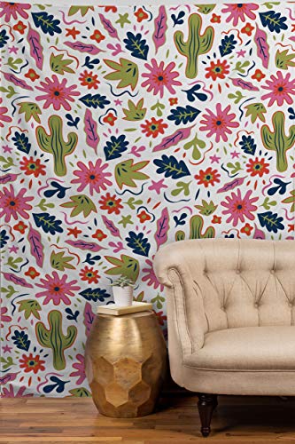 Image of Society6 Doodle by Meg Cactus Folk Print Tapestry, 50 in x 60 in, Multi