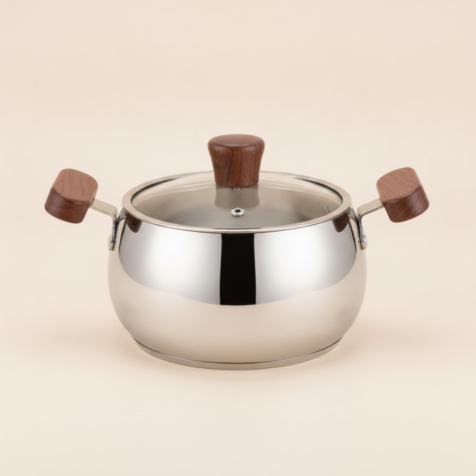 Pentola per Latte Pentolino Padella, 14cm, Manici Doppi In Legno Di Noce, 1200ml, Con Coperchio E Griglia Per Cottura A Vapore