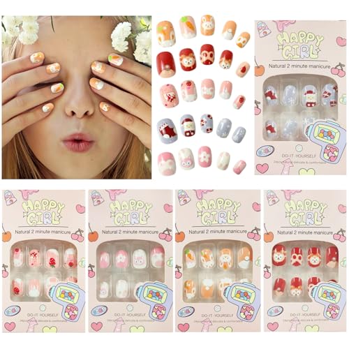 ZOCONE 120 Uñas Postizas para Niñas Puntas de Uñas Postizas Cortas Niña Uñas Artificiales Niña Postizas Uñas Falsas de Niños Decoración Uñas Niñas 5 Cajas Regalos para Niñas