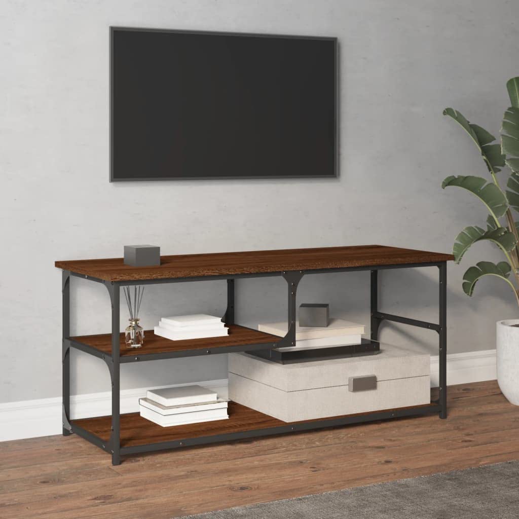 Homgoday Szafka telewizyjna Sklejka i stal brązowa dąb 103x38x46,5 cm, szafka pod telewizor salon jadalnia stół kawowy telewizor sprzęt muzyczny szafa meble telewizor meble meble meble