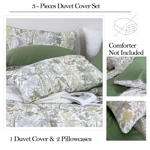 Fadfay Tropical Duvet Cover Sets Twin Size 100% Cotton Sage Green Palm Tree Banana Leaves Rainforest Comforter Cover Hawaii Botanical Bedding For All Season Soft Crisp Luxury Zipper Bed Cover 3Pcs thumb #3