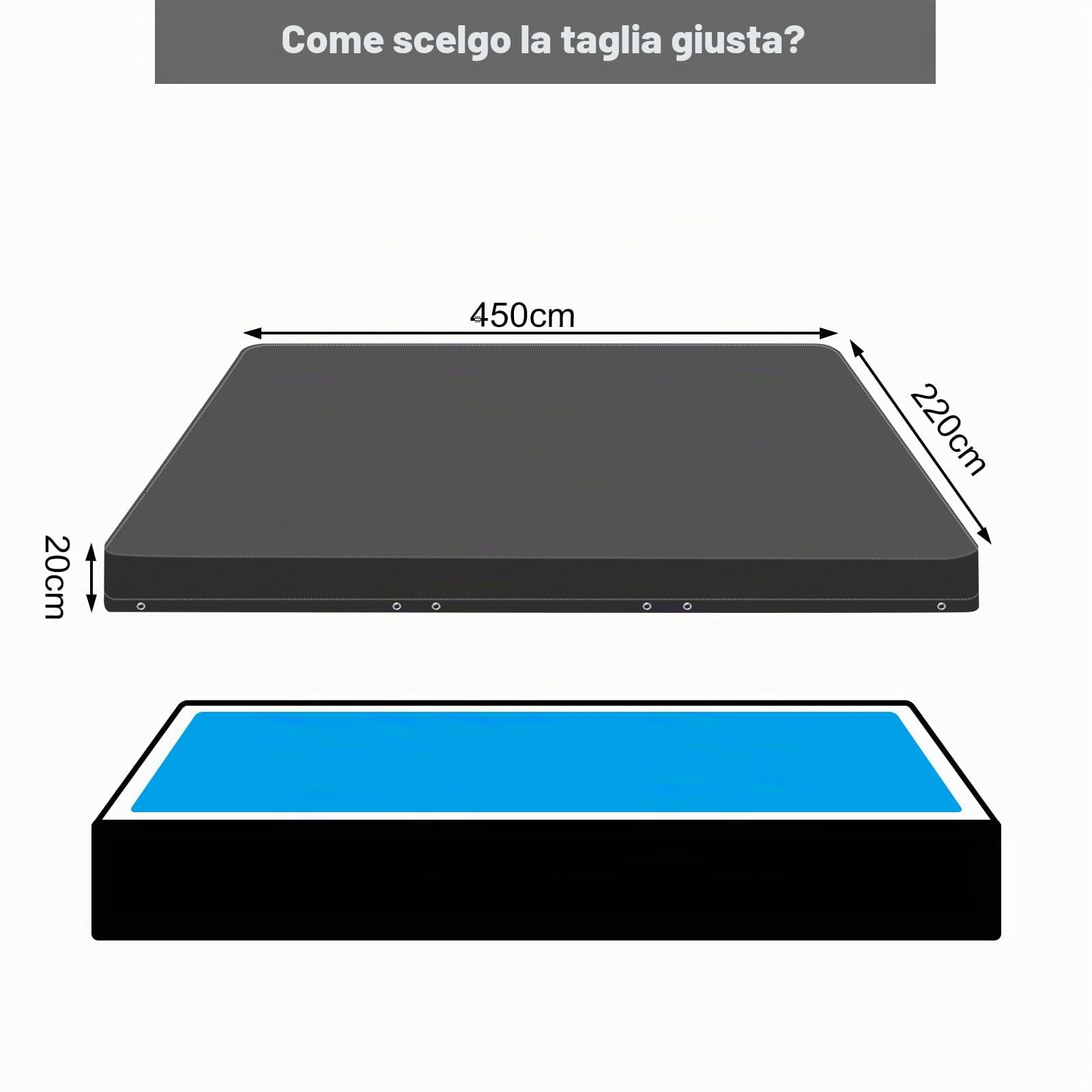 WOLTU Copertura per Piscina Rettangolare Impermeabile Invernale 450x220cm Grigio Scuro