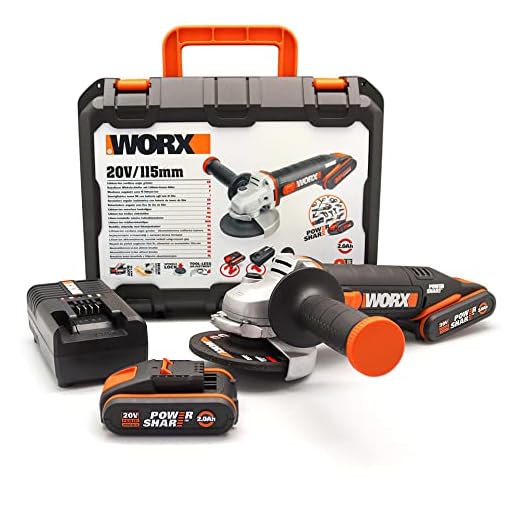 WORX WX800 Li-Ion Akku-Winkelschleifer 20V – Kompakter Schleifer mit schmalem Körper, Zusatzhandgriff & leistungsstarkem 20V Akku zum Schleifen & Schneiden