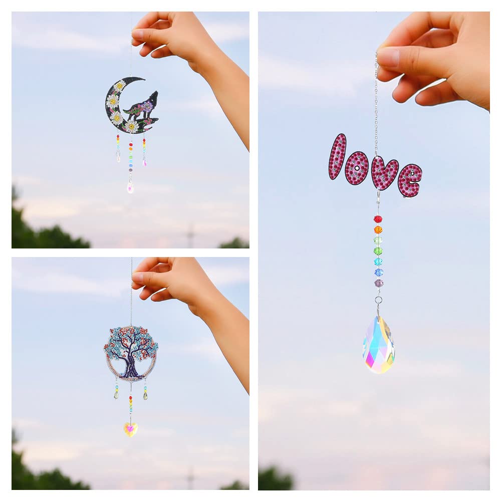 4 Campanelli A Vento Per Pittura A Diamante 5D – Kit Fai Da Te Con Cristalli Stelle, Luna, Albero E Amore