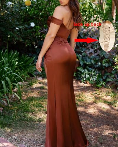 Off The Shoulder Prom Dresses for Women Satin Corset Bridesmaid Dress Long Mermaid Formal Gown with Slit2