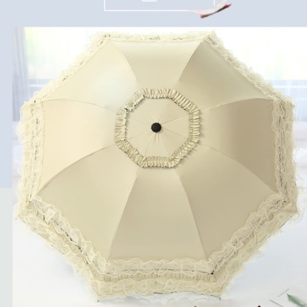 WANLIAN Parasol en Dentelle Pliable Parapluie de Voyage Résistant aux UV pour Femmes et Filles, Blanc