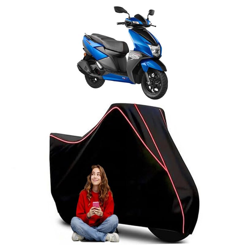 Image of Ntorq 125 XP Scooty Bike Cover Water Resistant Outdoor Use Universal Fit Scooters Motorcycles Heavy Duty UV Protection Dust Rain Scratch Resistant Elastic Bottom Black Blue Piping