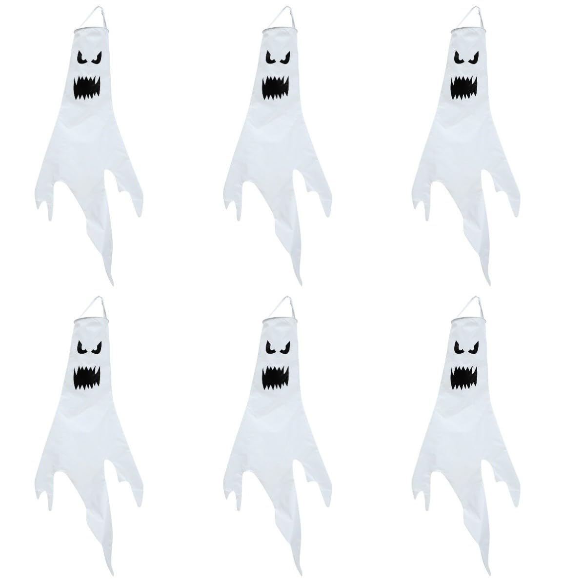 Abaodam 6 Pezzi Decorazione per Halloween Fantasma Appeso in Poliestere Bianco Corda per Appendere, Leggero e Soffia Vento per Giardino e Cortile