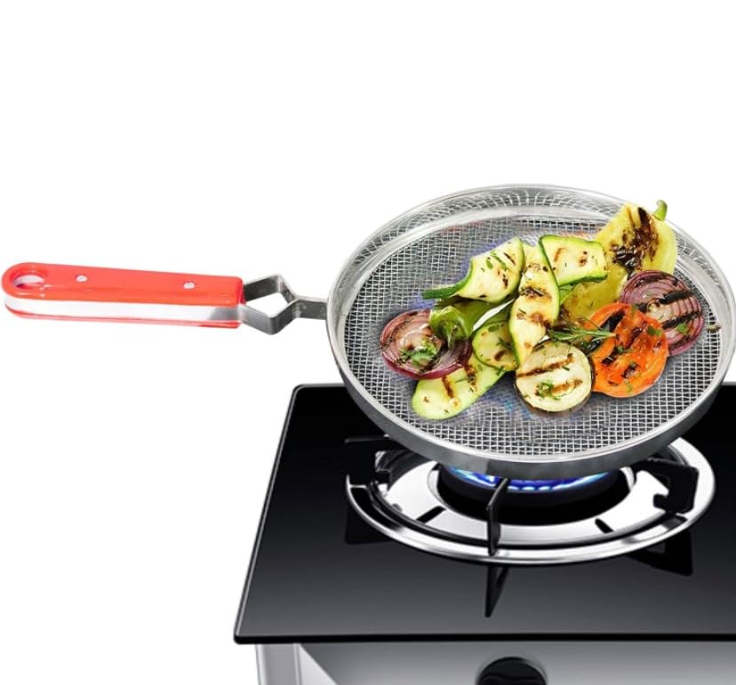 Panca Papad Jali, Paneer Grill, Roti Maker, Barbeque Jali Roaster Chapati Toast Grill Wooden Handle Vegetable tandoor net, Baigan Bharta (Square)