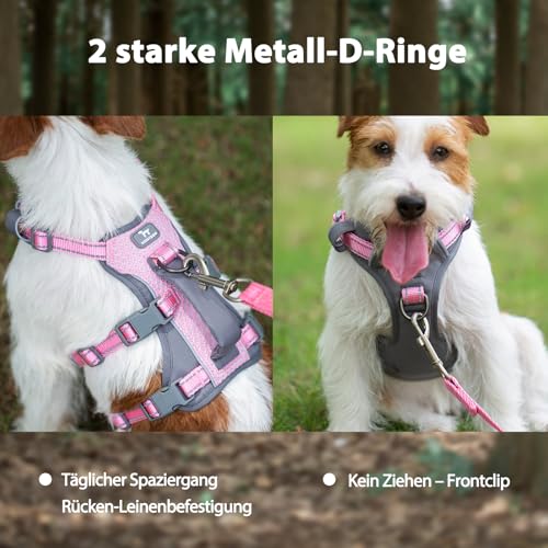 Huntboo Sicherheitsgeschirr Hund Ausbruchsicher, Panikgeschirr für Hunde, Reflektierendes Geschirr Hund mit Griff, Verstellbare Hundegeschirr für kleine, mittelgroße und große Hunde (Hellrosa,S)