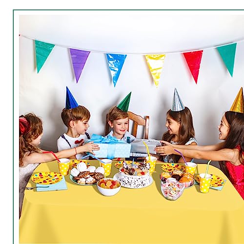 Image of tujol Yellow 6 Pack Plastic Table Cloth 54 inch x 108 inch, Disposable Tablecloths Rectangle Table Cover, Plastic Tablecloths for Parties
