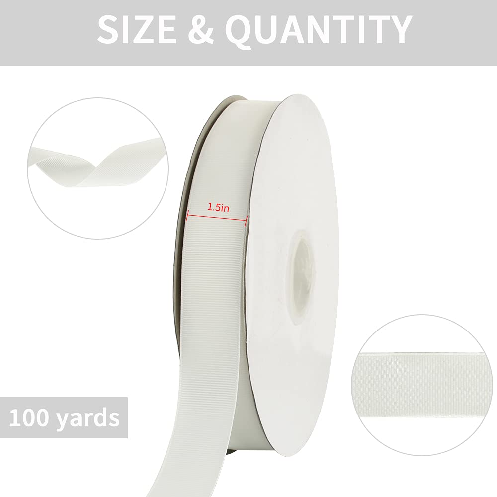 TONIFUL 100yds 1 Inch Grosgrain Ribbon White Solid Grosgrain Ribbon Roll for Gift Wrapping Hair Accessories Sewing DIY Bows Floral Wedding Decoration Valentine's Day Christmas Ribbons(1