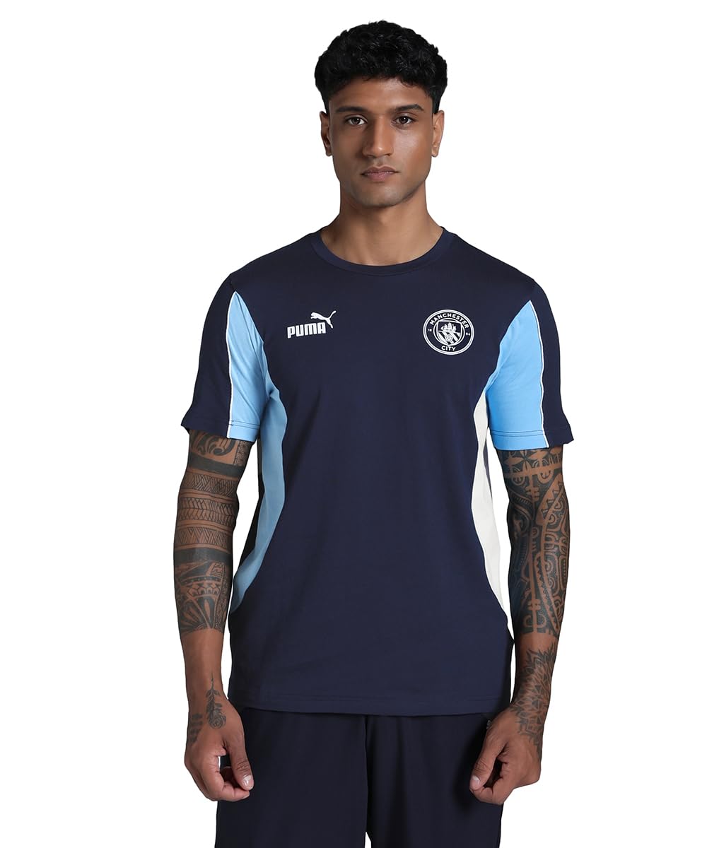 PUMA Manchester City ftblARCHIVE Men's T-Shirt, Navy Team Light Blue, L