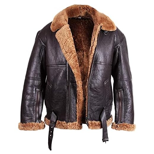 Brandslock Chaqueta de cuero para hombre del aviador de piel de oveja de piel de oveja (XXX-Large)