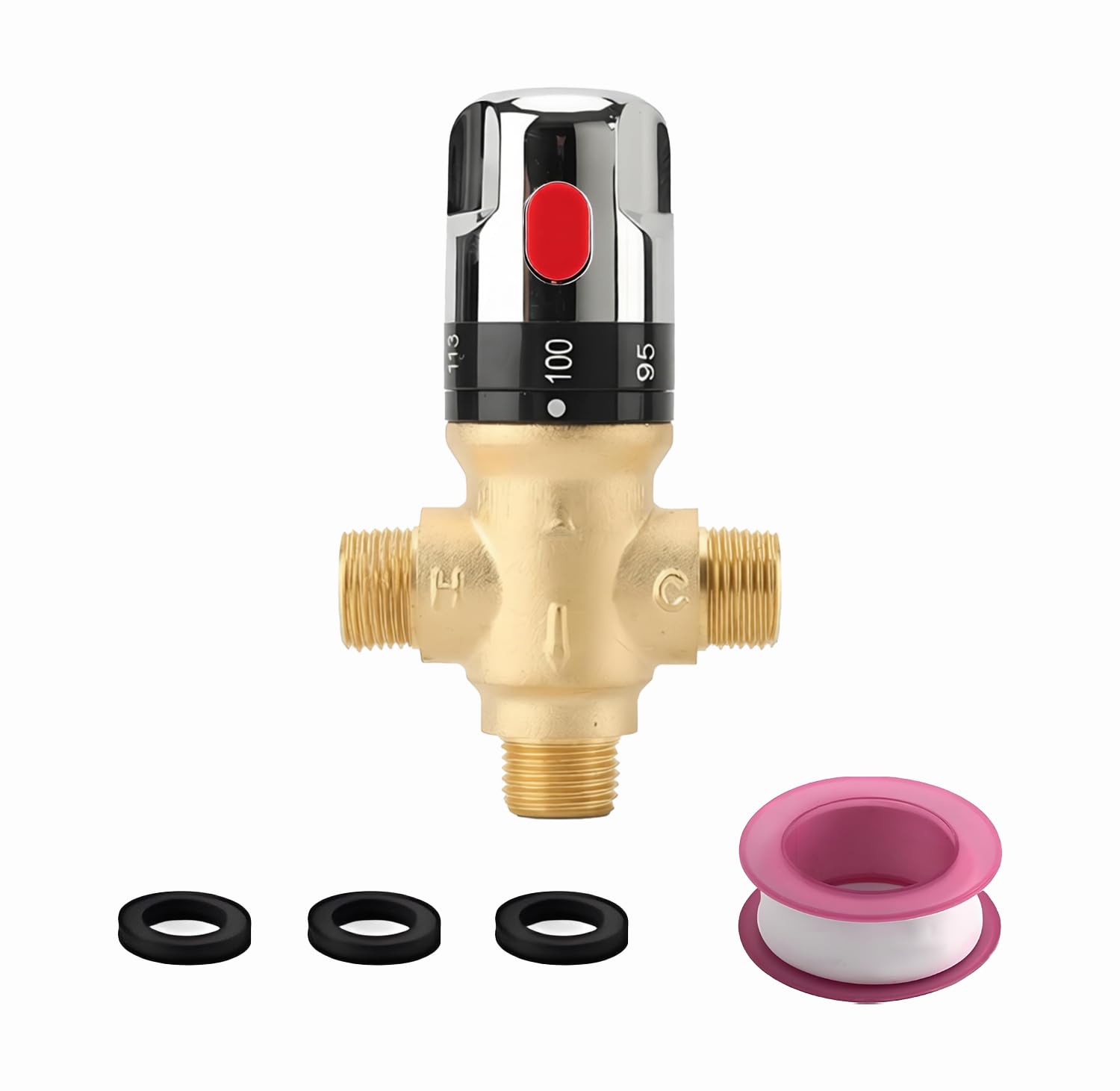 TreMax Valvola miscelatrice termostaica con filettatura 1/2 NPT, valvola di miscelazione con connettore NPT senza bisogno di adattatori, valvola di controllo della temperatura, marchio scala