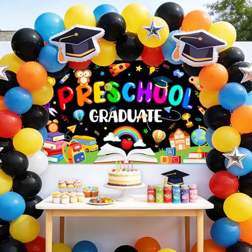 Banner de graduación preescolar 6x3.6ft negro miniatura 2