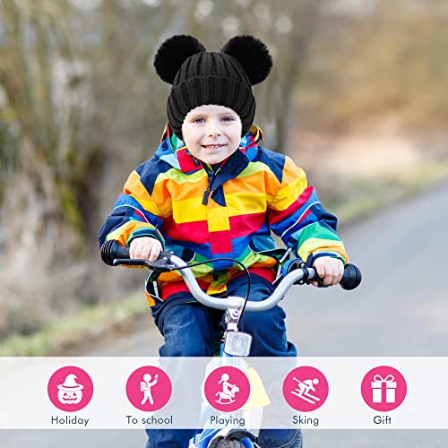Image of Simplicity Warm Kids Boys Girls Winter Hat with Pompom Ears Elastic Knitted Toddler Beanie Hats for Girls Boys