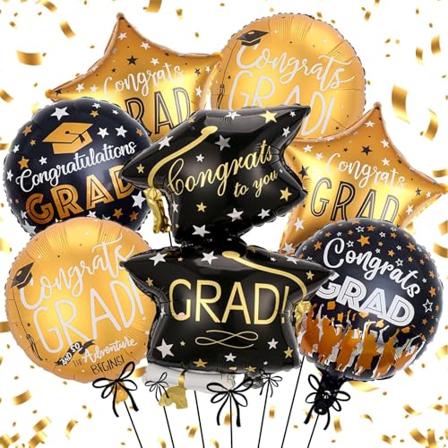 Koboko Juego de 7 globos redondos y estrella, color negro y dorado