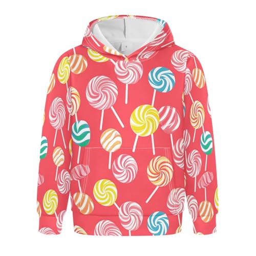 KLL Colorful Sweet Lollipop Candy Unisex Girls Boys Sweatshirts Sweater Casual Pullover Hoodie Kangaroo Pocket
