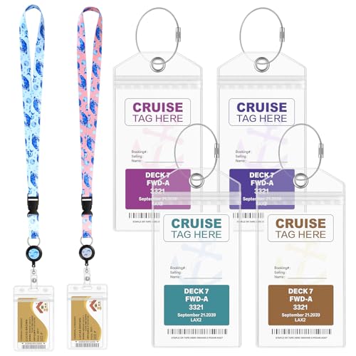 Carnival Princess Cruise Lanyards (2 pcs) with 4 Luggage Tag Holders Clear Seapass for Holland America NCL MSC Norweigan