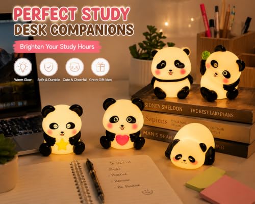 Image of Cubbie Cute Panda Night Light Set, Warm Yellow Glow Decorative Panda Lamps for Kids Room, Bedroom, Study Table, Bedside & Gift Decor, 5 Unique Panda Designs (Cute Pandas 5 PCS Set)
