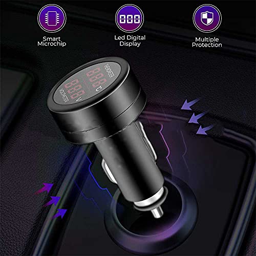 2 in1 Auto Zigarettenanzünder Steckdose Voltmeter Autothermometer Multi-Funktion KFZ Ladegerät Batterie Voltmeter Thermometer Detektor mit USB Anschluss für 12V/24V PKW LKW