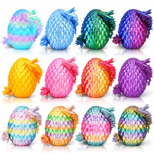 Drofex 12P 3D Printed Dragon Eggs Mystery Crystal Dragon Egg for Birthday Party Favors Unique 3D Fidget Toys for Classroom Prizes Bag Stuffers Fantasy Tabletop Decor for Kids & Collectors