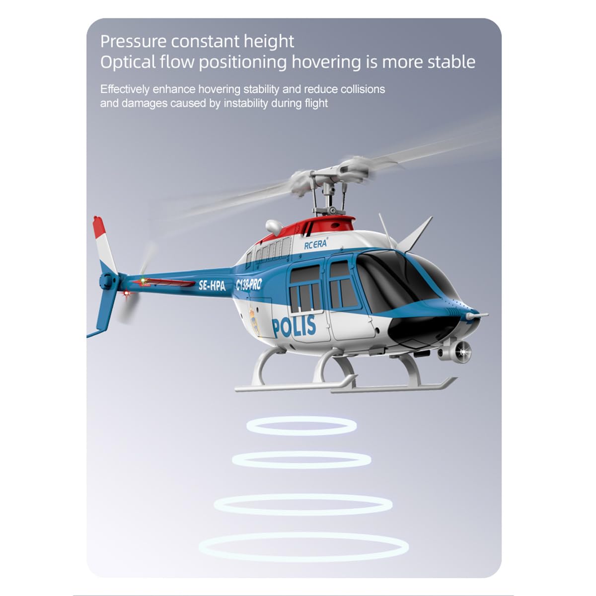 C138PRO RC Hubschrauber, 1/33 Bell 206 Ferngesteuertes Helicopter, 2.4G 6CH Single Rotor ohne Querruder Militär Hubschrauber Spielzeug Geschenk für Erwachsene - RTF