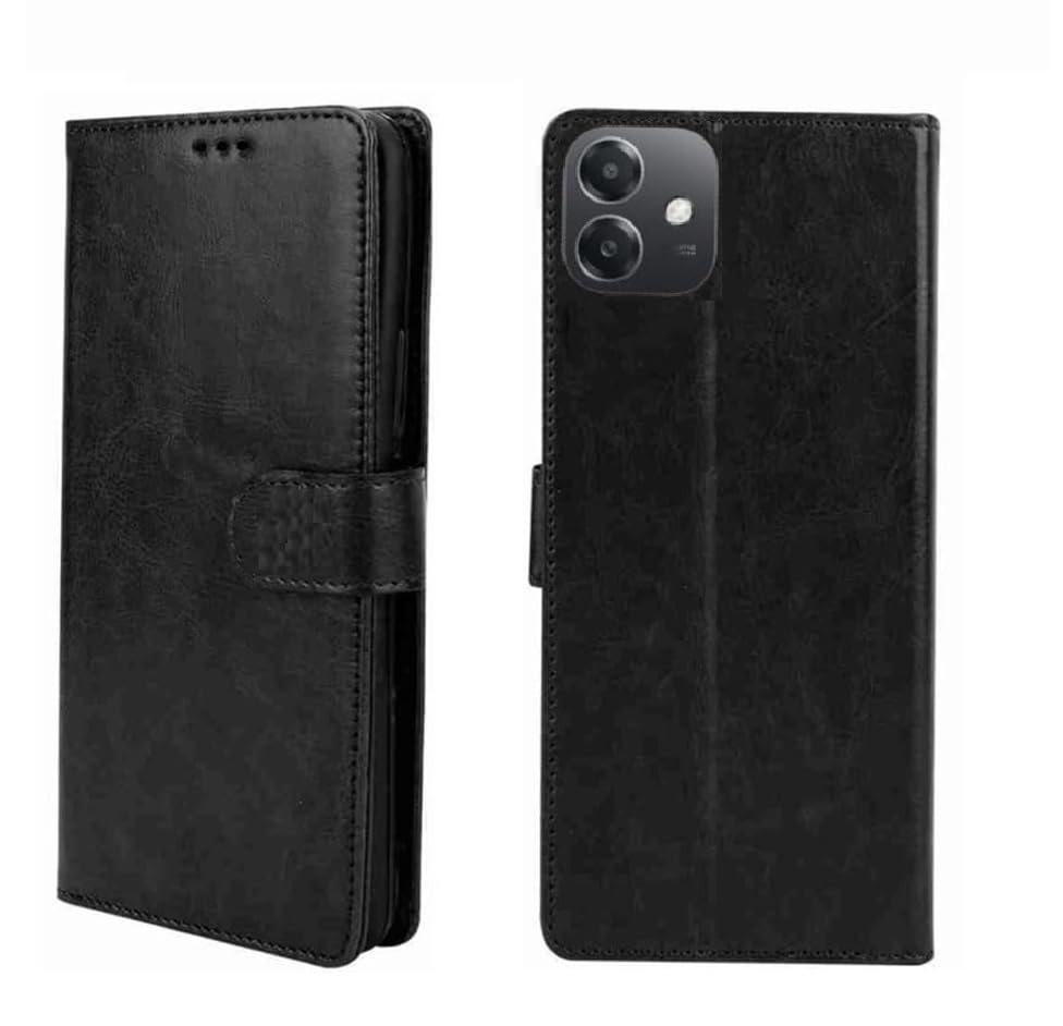 Image of Vintage Magnatic Closer Matte Leather Flip Cover Compatible Model for Oppo CPH2693 / A3 5G - Black